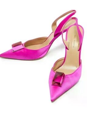 Paul Andrew Pink Satin Crystal Cube Embellished Rhea Slingback Pumps Size 41
